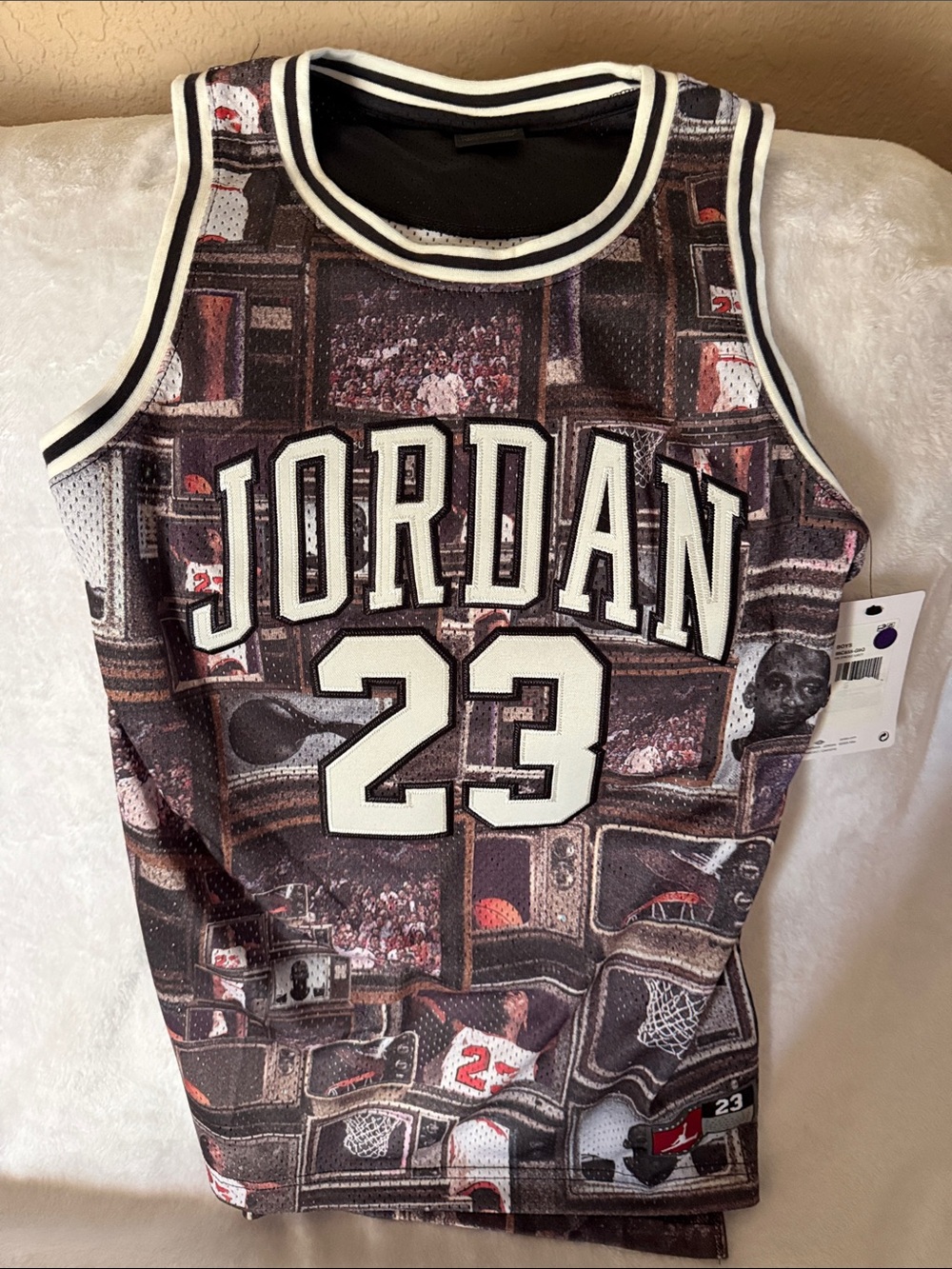 Jordan 23 Collage Graphic Basketball Jersey - Black/White/Brown